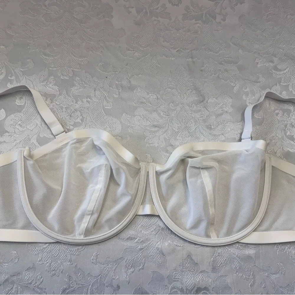 CUUP Bra 44C The Balconette Underwire Unlined Sheer Sexy‎ White Sexy